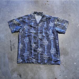 Vintage 2000s Odo Button Up Shirt Blue Dragon Short Sleeve Hawaiian Asian Mens L